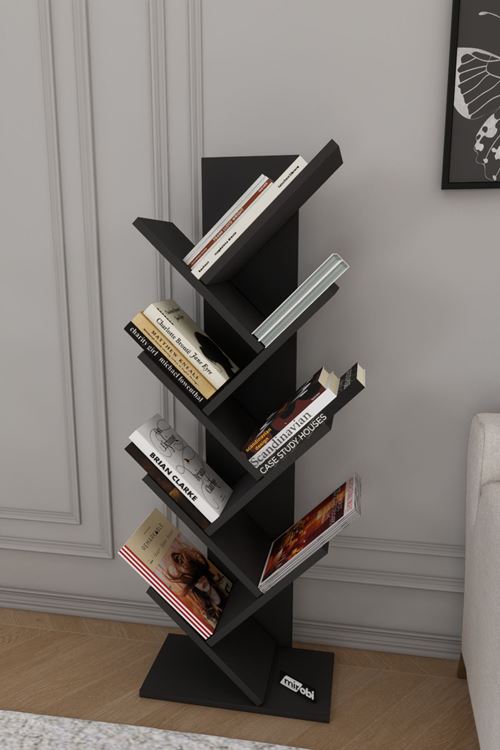 Dria Ağaç Kitaplık Dekoratif Kitaplık Raf Düzenleyici Kitap Rafı Antrasit