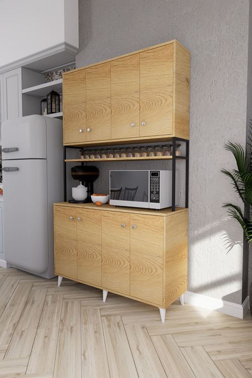 Nexar Kavhe Köşesi 8 Raflı Çok Amaçlı Mutfak Dolabı Çam