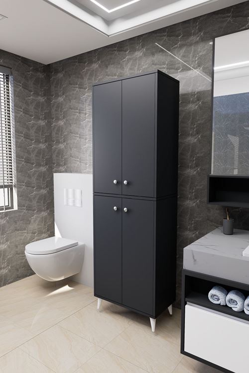 Furex 6 Raflı 4 Kapaklı Çok Amaçlı Banyo Dolabı Antrasit