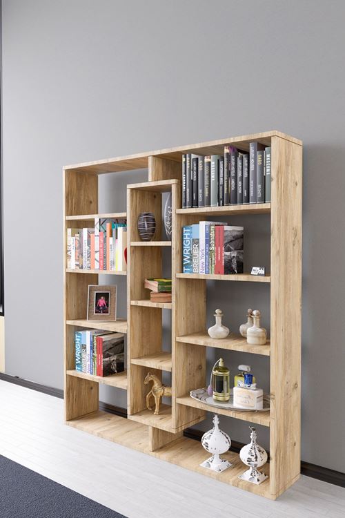 Kiola 14 Bölmeli Dekoratif Açık Tasarım Kitaplık Modern Kitaplık Çam
