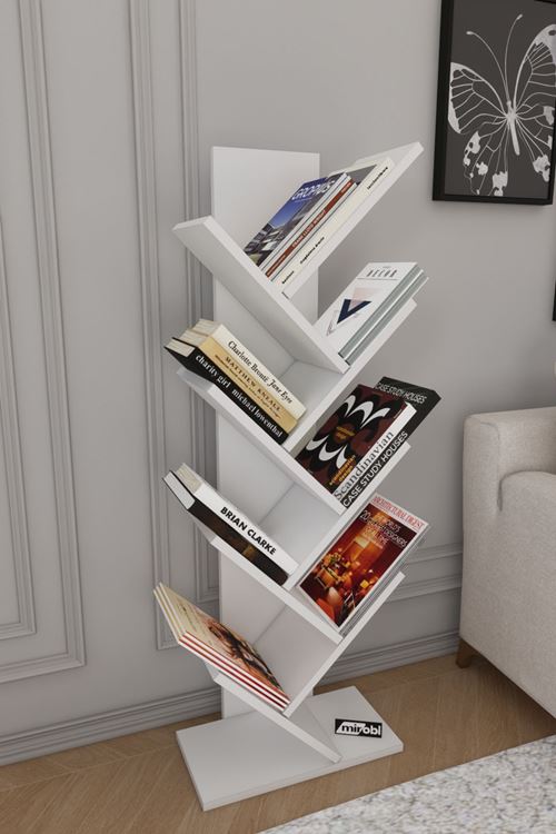 Dria Ağaç Kitaplık Dekoratif Kitaplık Raf Düzenleyici Kitap Rafı Beyaz
