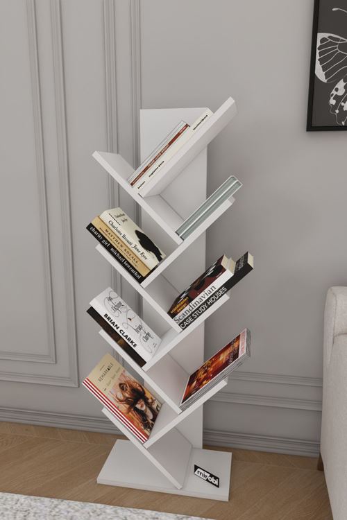 Dria Ağaç Kitaplık Dekoratif Kitaplık Raf Düzenleyici Kitap Rafı Beyaz