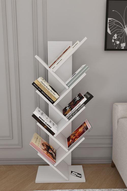 Dria Ağaç Kitaplık Dekoratif Kitaplık Raf Düzenleyici Kitap Rafı Beyaz