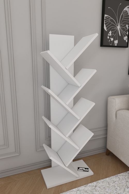 Dria Ağaç Kitaplık Dekoratif Kitaplık Raf Düzenleyici Kitap Rafı Beyaz