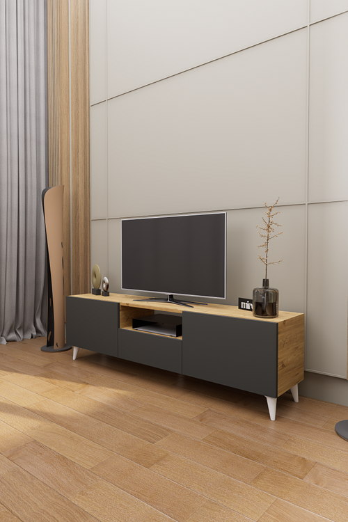 Mirobi Bravon Dekoratif Modern TV Ünitesi Atlantik Çam - Antrasit