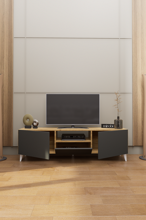 Mirobi Bravon Dekoratif Modern TV Ünitesi Atlantik Çam - Antrasit