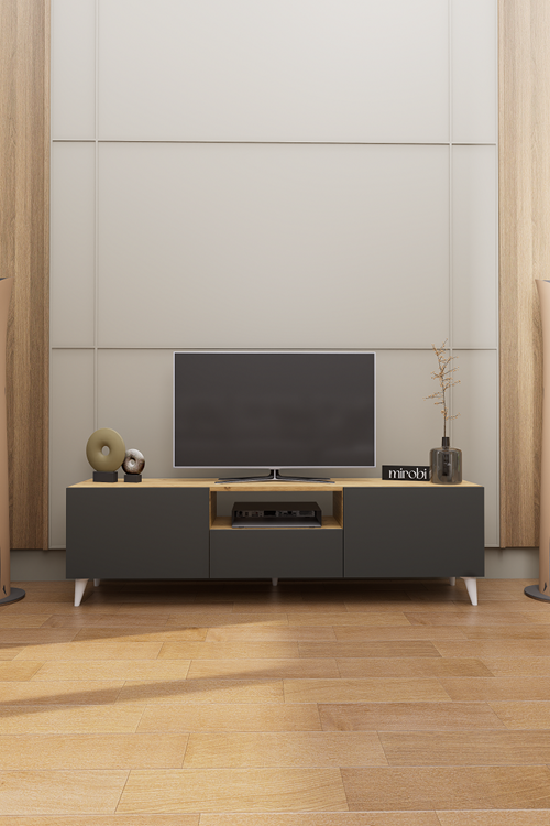 Mirobi Bravon Dekoratif Modern TV Ünitesi Atlantik Çam - Antrasit