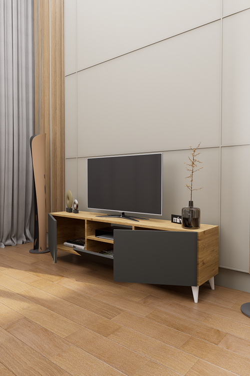 Mirobi Bravon Dekoratif Modern TV Ünitesi Atlantik Çam - Antrasit