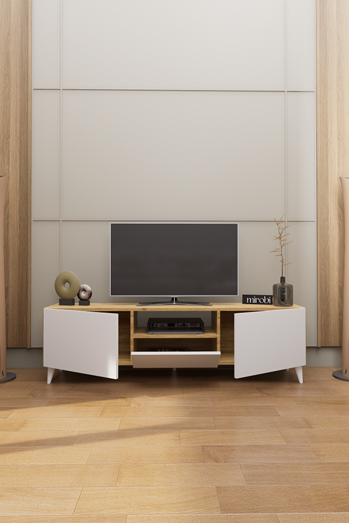 Mirobi Bravon Dekoratif Modern TV Ünitesi Atlantik Çam - Beyaz