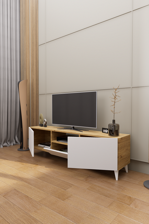 Mirobi Bravon Dekoratif Modern TV Ünitesi Atlantik Çam - Beyaz