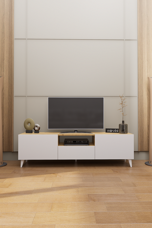 Mirobi Bravon Dekoratif Modern TV Ünitesi Atlantik Çam - Beyaz