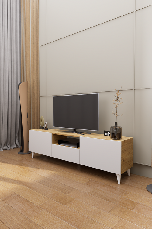 Mirobi Bravon Dekoratif Modern TV Ünitesi Atlantik Çam - Beyaz
