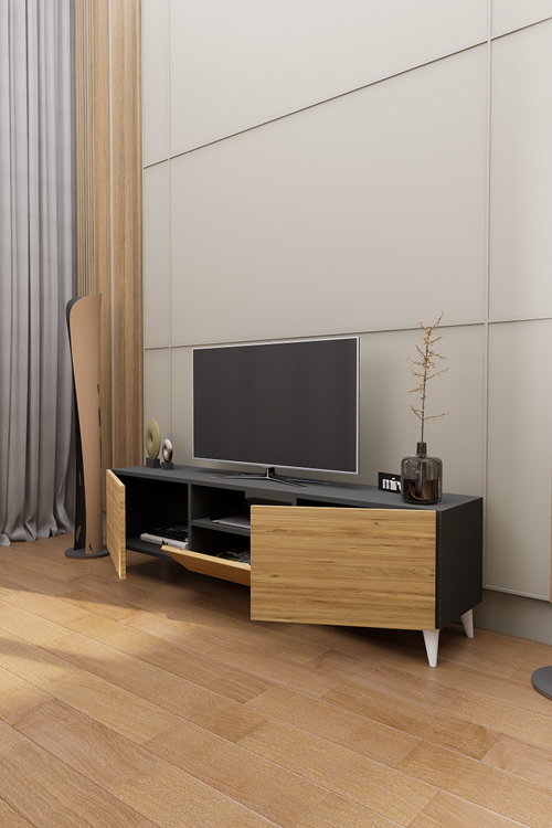 Mirobi Bravon Dekoratif Modern TV Ünitesi Antrasit - Atlantik Çam