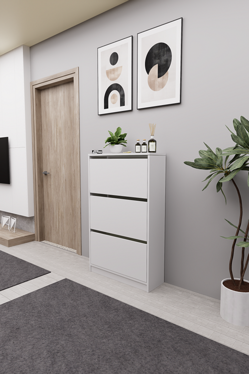 Mirobi Kembe 3 Bölmeli Açılır Modern Dekoratif Ayakkabılık Beyaz