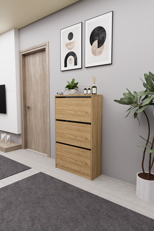 Mirobi Kembe 3 Bölmeli Açılır Modern Dekoratif Ayakkabılık Çam