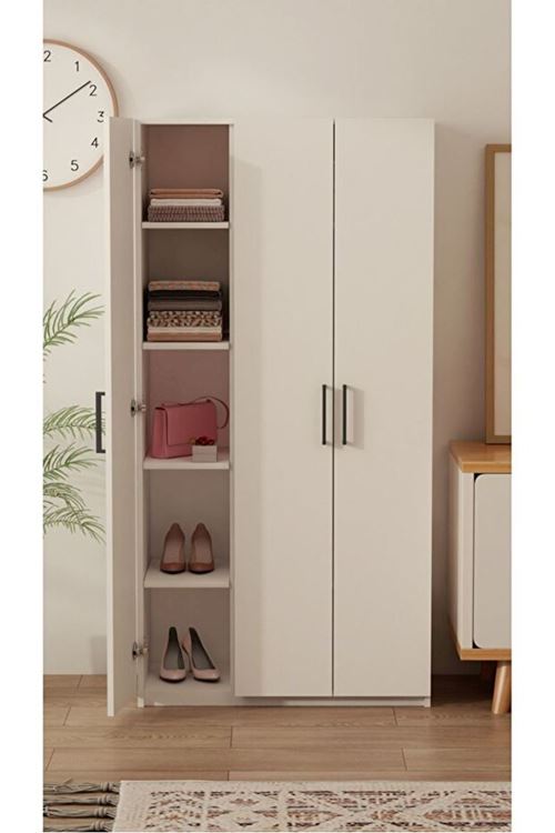 Mirobi Ripon 3 Kapaklı 8 Raflı Gardırop Elbise Dolabı 3 Kapaklı Gardırop Beyaz