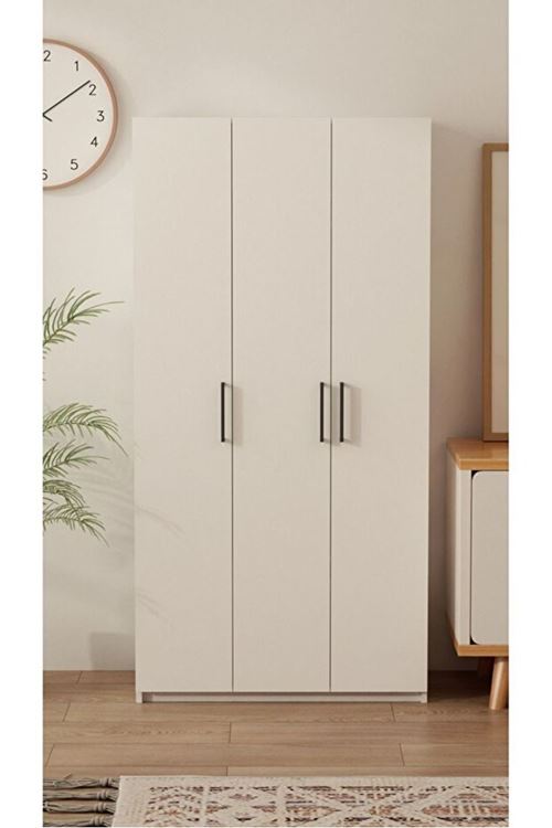 Mirobi Ripon 3 Kapaklı 8 Raflı Gardırop Elbise Dolabı 3 Kapaklı Gardırop Beyaz