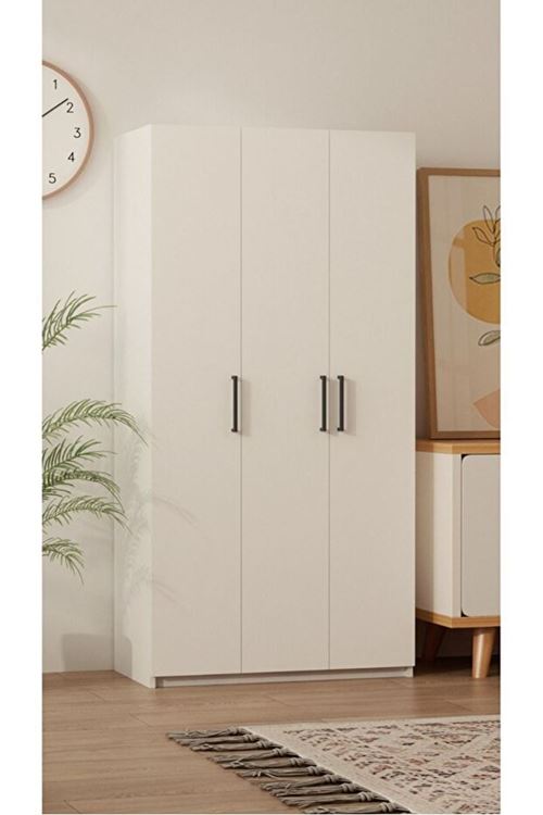 Mirobi Ripon 3 Kapaklı 8 Raflı Gardırop Elbise Dolabı 3 Kapaklı Gardırop Beyaz