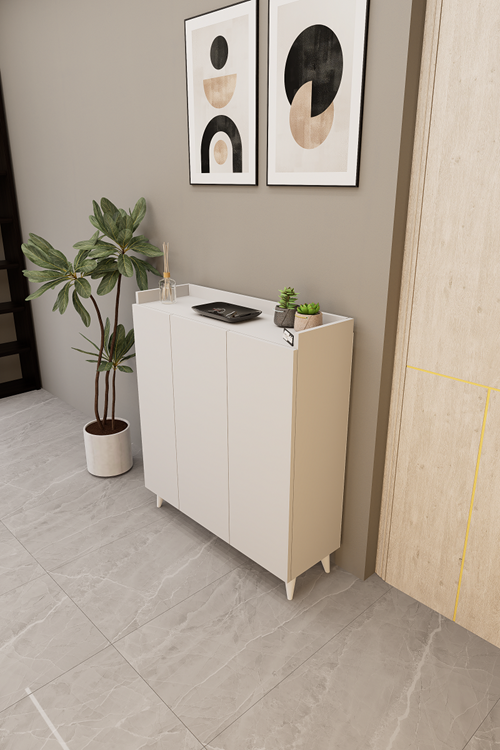 İliana 3 Kapaklı 4 Raflı Çok Amaçlı Dolap, Banyo Dolabı, Mutfak Dolabı Beyaz