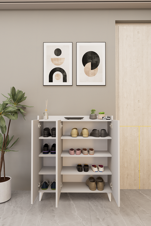 İliana 3 Kapaklı 4 Raflı Çok Amaçlı Dolap, Banyo Dolabı, Mutfak Dolabı Beyaz
