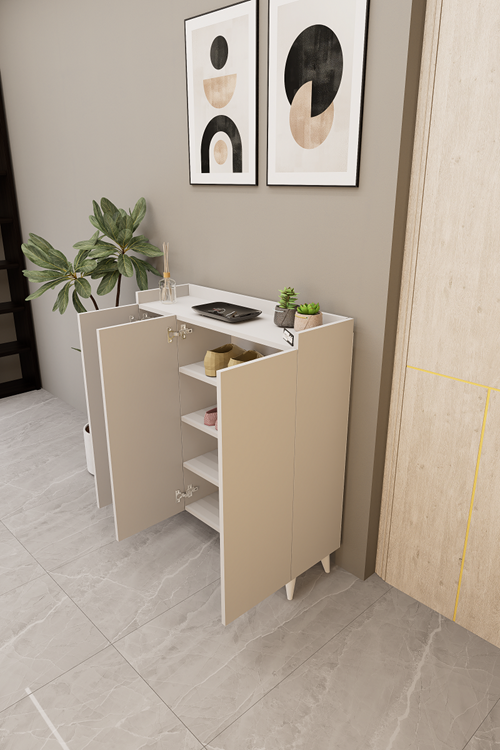 İliana 3 Kapaklı 4 Raflı Çok Amaçlı Dolap, Banyo Dolabı, Mutfak Dolabı Beyaz