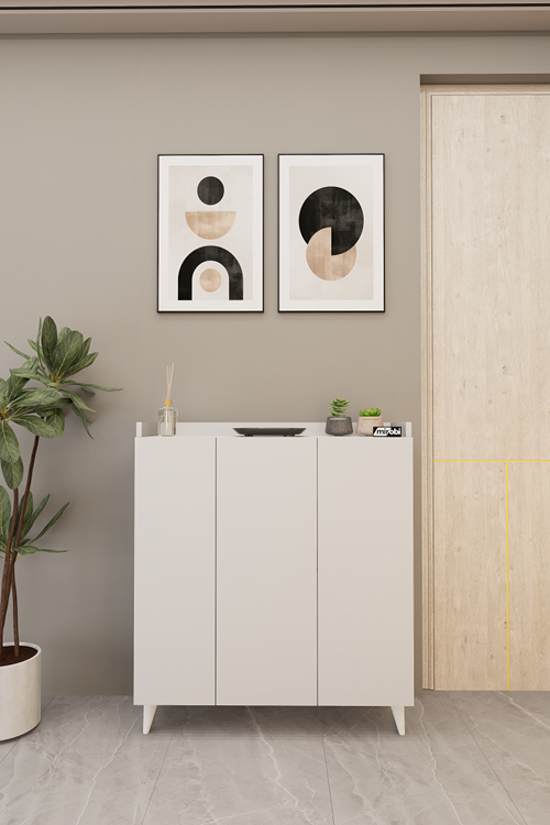 İliana 3 Kapaklı 4 Raflı Çok Amaçlı Dolap, Banyo Dolabı, Mutfak Dolabı Beyaz