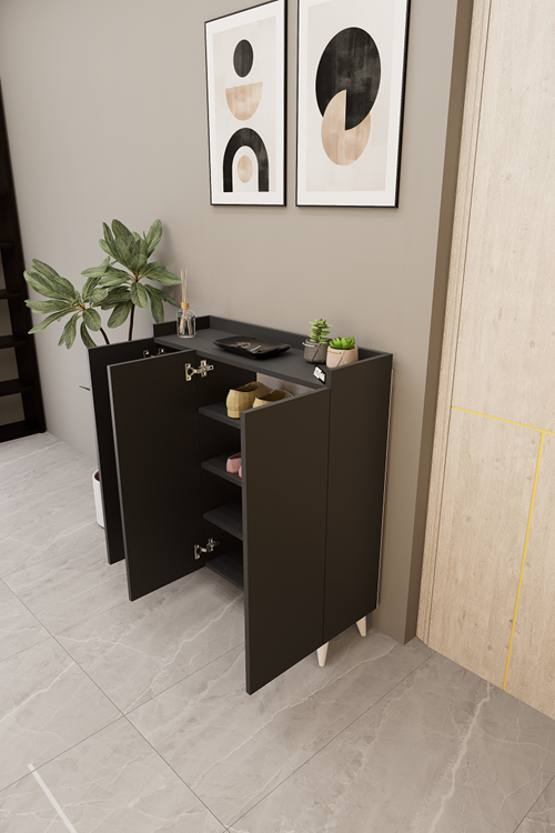 İliana 3 Kapaklı 4 Raflı Çok Amaçlı Dolap, Banyo Dolabı, Mutfak Dolabı Antrasit