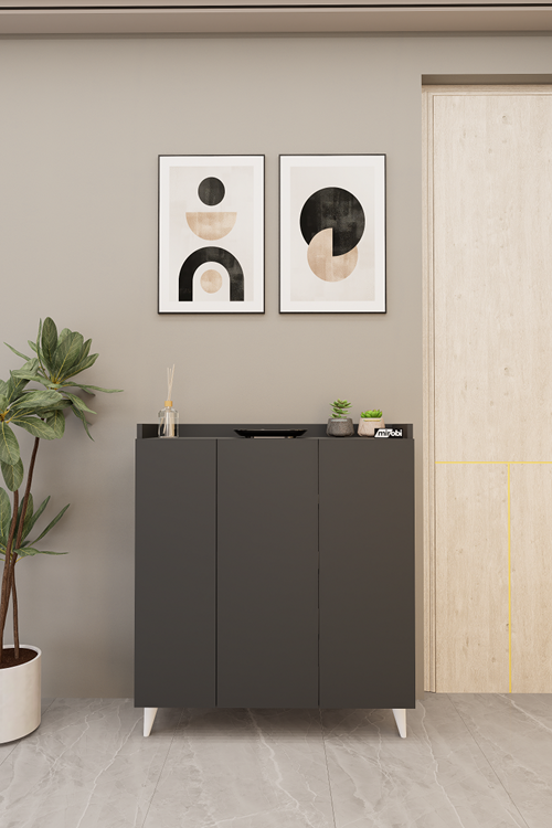 İliana 3 Kapaklı 4 Raflı Çok Amaçlı Dolap, Banyo Dolabı, Mutfak Dolabı Antrasit