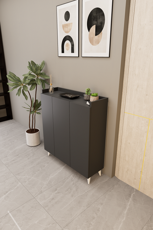 İliana 3 Kapaklı 4 Raflı Çok Amaçlı Dolap, Banyo Dolabı, Mutfak Dolabı Antrasit