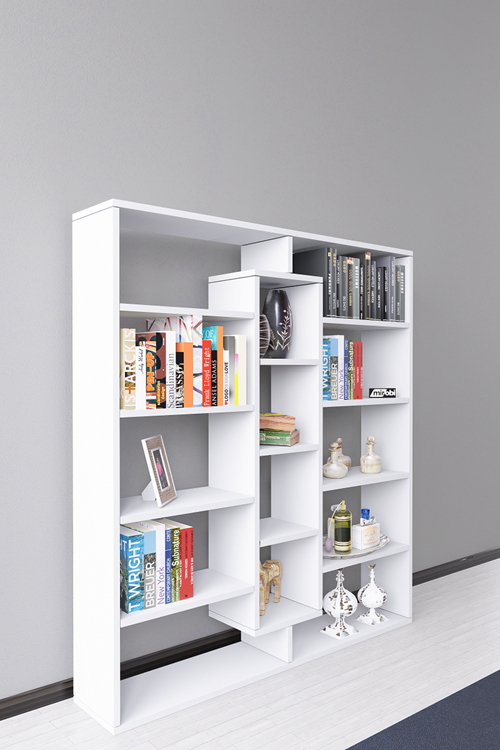 Kiola 14 Bölmeli Dekoratif Açık Tasarım Kitaplık Modern Kitaplık Beyaz