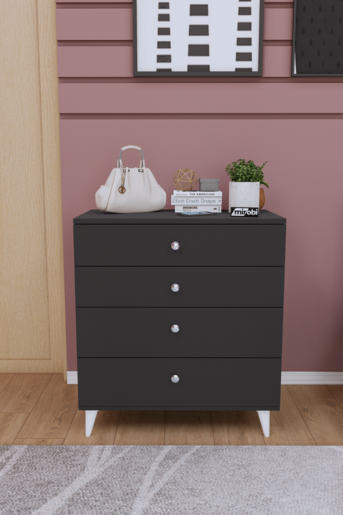 Mirabel Dekoratif 4 Çekmeceli Ayaklı Şifonyer Antrasit