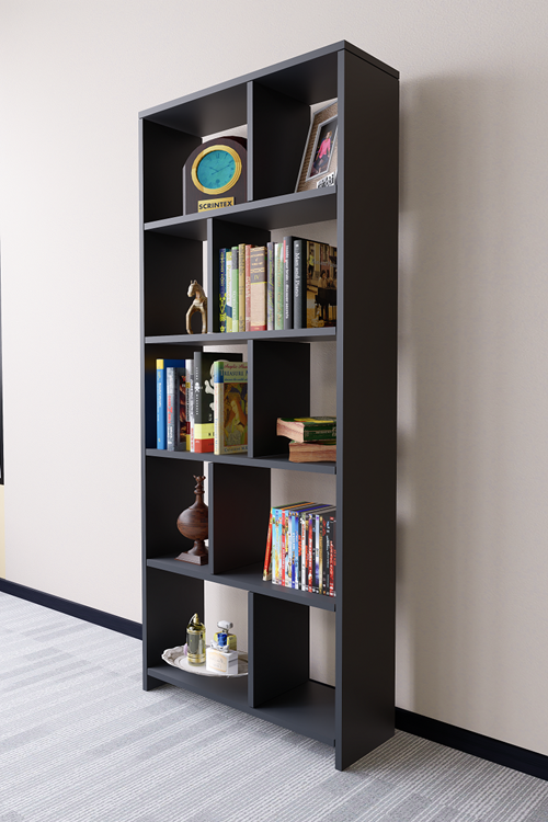 Cordoba 5 Raflı 10 Bölmeli Kitaplık Dekoratif Modern Kitaplık Antrasit