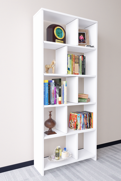 Cordoba 5 Raflı 10 Bölmeli Kitaplık Dekoratif Modern Kitaplık, Beyaz
