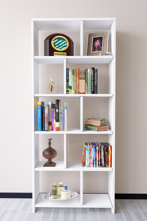 Cordoba 5 Raflı 10 Bölmeli Kitaplık Dekoratif Modern Kitaplık, Beyaz