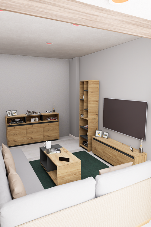 Mirobi Arte Dekoratif Salon Seti TV Ünitesi, Sehpa, Konsol, Kitaplık Set