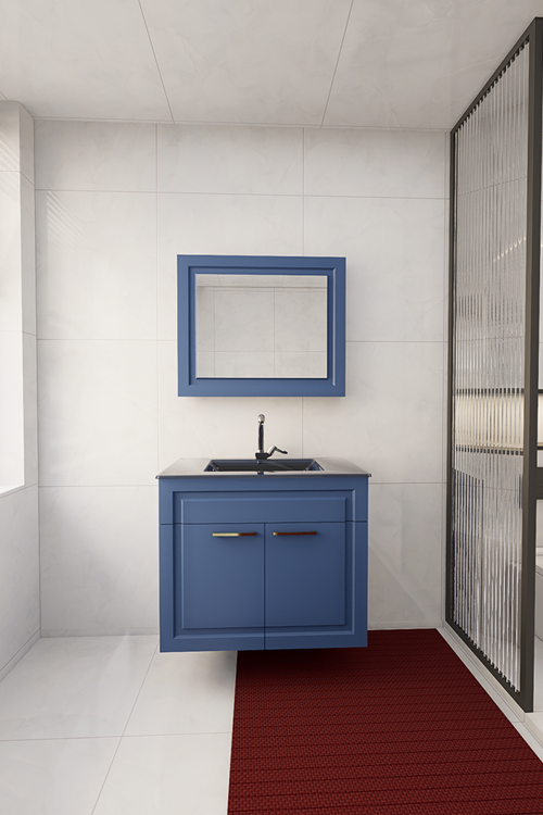 Mirobi Novia Banyo Dolabı Takım Membran Kapaklı Cam Lavabolu  Modern Tasarım