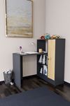 Drithe Modern Dolaplı Kitaplıklı Çalışma Masası Antrasit-Çam