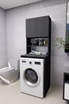 Verani Çamaşır Makinesi Dolabı Banyo Kiler Çift Kapaklı Arkalıklı Dolap Antrasit 180x65x30