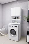 Verani Çamaşır Makinesi Dolabı Banyo Kiler Çift Kapaklı Arkalıklı Dolap Beyaz 180x65x30